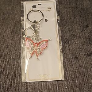Elegant Silver and Pink Butterfly Keychain